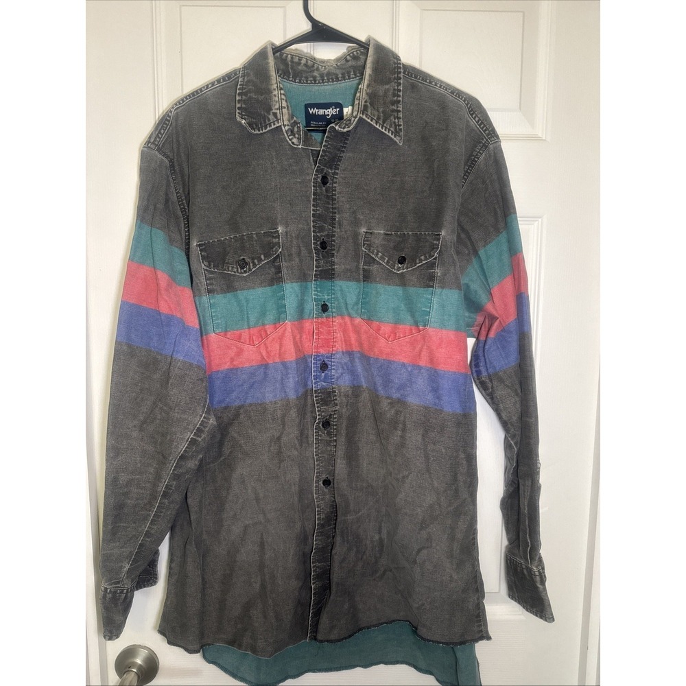 Vintage 90s Wrangler Brushpopper Shirt Reg fit 18 35 Striped Western XL Tails